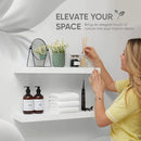 Homeforia White Floating Shelves 24 inch, High End Solid Real Wood 24inch Bathroom Floating Shelf for Wall Mounted, White Wooden 24in Floating Shelves, Heavy Duty Bracket, 24 X 6.5 X 1.75 in, Set of 3 by CozyNest Decor