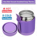 10oz Soup Thermo for Hot Food Kids,Lunch Thermo Kids Food Jar with Spoon Hot Insulated Food Containers,Leak Proof Stainless Steel Wide Mouth Lunch Food Thermo Jar for School(Purple) by TinyTreasures Baby Boutique