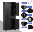72.2" Tall Storage Cabinet with 4 Doors and Drawer, Freestanding Linen Cabinet, Wooden Pantry with Adjustable Shelf for Kitchen, Bathroom, Living Room Black by CozyNest Decor