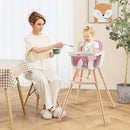 BABY JOY Convertible Baby High Chair, 3 in 1 Wooden Highchair/Booster/Chair with Removable Tray, Adjustable Legs, 5-Point Harness, PU Cushion and Footrest for Baby, Infants, Toddlers (Pink) by TinyTreasures Baby Boutique
