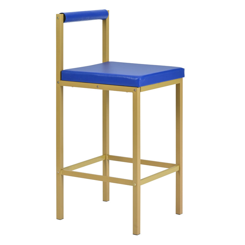 7-Piece Multi-Functional Modern Counter Height Dining Bar Table Set with Open Shelves and 6 Upholstered Stools for Dining Room, Bar and Cafe (White and Blue)