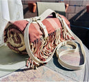 Picnic Blanket Extra Large Waterproof with Strap 59"x79" - Machine Washable Tassels Faux Wool Cashmere for Park, Grass, Camping, Hiking, Concerts (Latte with white shoulder strap, 59"X79") by TinyTreasures Baby Boutique