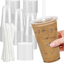 100 Pack - 24 oz Clear Plastic Cups with Lids and Straws, Sturdy & Food Safe Iced Coffee Cups with lids, Disposable Plastic Smoothie Cups for Cold Drinks by TinyTreasures Baby Boutique