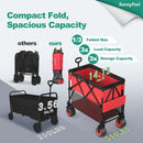 SUNNYFEEL Heavy Duty Collapsible Outdoor Utility Wagon Cart 500LB Capacity Adjustable Handlebar,Foldable Beach Wheels Stable Durable Oxford Fabric for Shopping Garden Camping (Red, Double Deck) by GreenHaven Gardens
