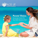 Aloe Up Kids Sport Sunscreen Lotion SPF 50 - Broad Spectrum Sheer Face and Body Sunscreen Protector for Sensitive Skin - With Aloe Vera Gel - Dries Fast - Reef Safe - Fragrance-Free - 6 Oz by TinyTreasures Baby Boutique