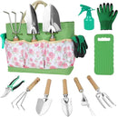 Garden Tool Set,10 Piece Garden Kit,Heavy Duty Stainless Steel Gardening Hand Tools with Durable Storage Tote,Rust-Proof Garden Tools,Gardening Gifts for Women Men Pink Floral Pattern Design by GreenHaven Gardens