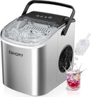 EUHOMY Countertop Ice Maker Machine with Handle, 26lbs Per Day, 9 Ice Cubes Ready in 6 Mins, Auto-Cleaning Portable Ice Maker with Basket and Scoop, for Home/Kitchen/Camping/RV (Silver) by CozyNest Decor