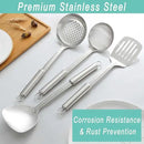 Pleafind 4-Pcs Cooking Utensils Set, Stainless Steel Kitchen Utensils, Wok Utensils Set Include Wok Ladle, Slotted Spoon, Wok Spatula and Slotted Spatula, Dishwasher Safe by CozyNest Decor