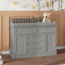 Nursery Dresser with Changing Table Top, 46"W Baby Dresser with 2 Drawers, Laundry Basket & Raised Guard, Infant Diaper Changing Storage Organize Station for Nursery and Baby Bedroom, Grey by TinyTreasures Baby Boutique