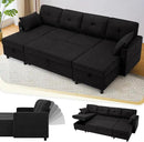 110 Inches Chenille Sectional Sofa w/Pull Out Sofa Bed & Adjustable Back, Tufted U Shaped Couch w/Two Storage Chaises, Sleeper Sectional Sofa w/USB Port & Cup Holders for Living Room, Black by CozyNest Decor