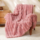 BEDELITE Faux Fur Throw Blanket for Couch, Soft and Cozy Luxurious 3D Striped Fluffy Blanket, 770GSM Thick Warm Plush Fuzzy Faux Rabbit Fur Blanket for Women Gift (Pink, 60"x 80") by CozyNest Decor