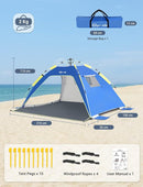 Glymnis Pop Up Beach Tent Sun Shade Shelter for 3-4 Person with UPF 50+, Lightweight & Easy Setup, Vent Windows & Zippered Door, Extended Floor Family Instant Beach Tent by TinyTreasures Baby Boutique