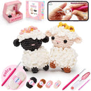 Mewaii Crochet Kit for Beginners Level 1 with 40% Extra Eco-Friendly Pre-Started Easy Yarn, Step-by-Step Video Tutorials for Adults and Kids (2 Pack Lambs) by TinyTreasures Baby Boutique