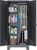 61" Broom Closet Storage Cabinet, Metal Storage Cabinet with Doors, Utility Cabinets for Brooms and Mops, Cleaning Tool Cabinets for Garage, Laundry Room, Bathroom by CozyNest Decor