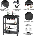 Bar Cart Serving Wine 3 Tier Home Rolling Rack with Wheels Mobile Kitchen Industrial Vintage Style Wood Metal Serving Trolley Serving Cart, Drink Cart for Living Room Kitchen by CozyNest Decor