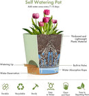 7/6.5/6/5.5/5/4 inch Self Watering Pots for Indoor Outdoor Plants, 6 Pack Plastic Flower Planters with Drainage Holes and Removable Saucers, Plant Pots with Wicking Rope, Green Brown by GreenHaven Gardens