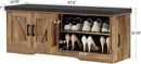 2-Tier Storage Bench, Shoe Bench with Padded Seat Cushion, Entryway Bench with 4 Barn Doors, Adjustable Shelf, 13.8" D x 47.2" W x 17.7" H, for Entryway, Living Room, Bedroom, Rustic Walnut by CozyNest Decor