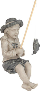 Design Toscano Big Catch Fisherwoman Nellie Girl with Fishing Pole Garden Statue, Medium 17 Inch Tall, Cast Stone Resin, Two Tone Stone Finish by GreenHaven Gardens