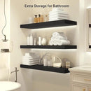 Heimlove 24 x 12 Inch Deep Floating Shelves Wall Mounted with Invisible Brackets,Storage Hanging Shelf for Wall Decor in Bathroom, Bedroom, Toilet, Kitchen, Living Room, Office Set of 1 (Black) by CozyNest Decor