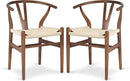 POLY & BARK Weave Dining Chairs – Mid-Century Modern Wishbone Dining Chairs with Arms, Solid Wood Frame, Indoor Use – Walnut– Set of 2 - Ideal for Dining Room, Kitchen or Stylish Accent Setting by CozyNest Decor