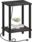 TUTOTAK End Table with Charging Station, Small Side Table with Outlets, Nightstand Bedside Table, 2-Tier Storage Shelf for Small Space, Living Room, Bedroom, Charcoal Grey TB01BY040 by CozyNest Decor