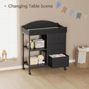 Changing Table Dresser, Baby Dresser with 3 Fabric Drawers and 2 Shelves, Multi-Functional Baby Changing Table with Pad, Classic Nursery Dresser, Diaper Changing Station for Nursery, Black by TinyTreasures Baby Boutique