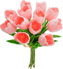 Mandy's Artificial Tulips 12 Stems Light Pink Partially Open PU Faux Flowers for Wedding Home Decor 13.5 Inch by CozyNest Decor