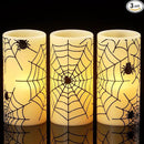 Wondise Halloween Flickering Flameless Candles with Spider Decals, Battery Operated Candles with 6hrs Timer, Real Wax Halloween LED Candles for Horror Spooky Halloween Home Decoration(Set of 3, 3"x6") by CozyNest Decor