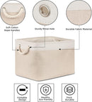 Bidtakay Beige Storage Basket Large Fabric Cloth Baskets [2-Pack] Tall Rectangular Shelf Baskets 16X11.8X11.8 in Canvas Collapsible Storage Bins with Handles for Organizing Living Room(White&Beige) by TinyTreasures Baby Boutique