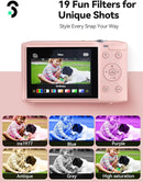 SOOMFON Digital Camera - Max 72MP Point and Shoot Kids Cameras with 16X Zoom, 32G TF Card, 2 Batteries and Card Reader, Compact Pink Digital Camera for Kids Teens Beginners by TinyTreasures Baby Boutique