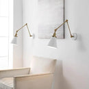 JONATHAN Y JYL7462B-SET2 Rover 7" Classic Industrial Metal Adjustable Arm LED Wall Sconce, White/Brass Gold (Set of 2) for Bedroom, Bathroom, Vanity by CozyNest Decor