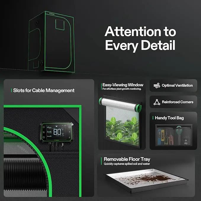 VIVOSUN S448 4x4 Grow Tent, 48"x48"x80" High Reflective Mylar with Observation Window and Floor Tray for Hydroponics Indoor Plant for VS4000/VSF4300, photo 6 of 8