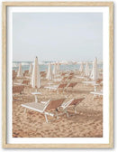 HesenDot Natural OAK Wood Framed Italy Beach Wall Art,12x16in Amalfi Coast Canvas Wall Print,Positano Seascape White Beach Chair Wall Decor for Living Room, Bedroom,Office Gallery Set of 1 by CozyNest Decor
