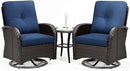 Joyside Outdoor Swivel Rocker Chairs, 3 Piece Wicker Patio Set with Thick Cushion and Side Table, Rattan Patio Swivel Rocking Chairs for Porch, Deck Use (Brown/Blue, 3 PCS) by GreenHaven Gardens