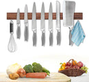 Magnetic Knife Holder for Wall, Magnetic Knife Strip No Drilling 20 Inch, Walnut Wood Magnet knife holder strip with 2 Hooks, Powerful Magnet Knife rack for Kitchen Utensils, Knives and Tools by CozyNest Decor