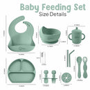 O'doe 11-Piece BPA-Free Silicone Baby Feeding Set | Thick & Soft Suction Plates, Baby Bowls, Wooden Fork & Spoon, and More | Make Mealtime Fun and Easy for Your Little One (Green, V1) by TinyTreasures Baby Boutique