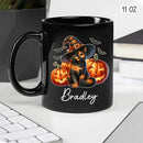 Personalized Tortoiseshell Pumpkins Black Ceramic Cup, Halloween Tortoiseshell Coffee Mug Gift for Cat Lover, Customized Pet's Name Cup 11oz 15oz, Spooky Halloween Cat Mug, Pet Lover Present by TinyTreasures Baby Boutique