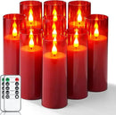 Amagic Christmas Red Flameless Candles, Battery Operated Candles with Remote and Timer, Acrylic Flickering LED Candles for Thanksgiving Decor, D2.2''xH5''6" 7", Set of 9 by CozyNest Decor