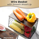 2pcs Fruit Basket Kitchen Storage Basket with Wood Lid, Stackable Wall Basket Fruit Basket for Kitchen, Countertop Organizer for Snack, Fruit and Veggie Storage, 11.8 x 7.9 x 8.5 Inch by CozyNest Decor