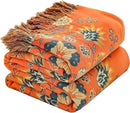 Fall Throw Blanket for Couch Bed Chair,100% Cotton Soft Lightweight Blanket Rustic Quilt -Orange Floral Printed Farmhouse Decor Bed All Season Blankets,60"×80" by CozyNest Decor