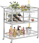 FATORRI Bar Cart Silver, Bar Carts for The Home, Home Bar Serving Carts for Liquor, Rolling Wine Cart with 3 Tier Mirrored Shelves on Wheels for Alcohol and Beverage (Silver) by CozyNest Decor