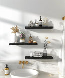 Wood Floating Shelves for Wall Decor, Rustic Wall Shelves for Bedroom Bathroom Kitchen Living Room, Set of 6 Black by CozyNest Decor