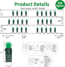 Green Wide Angle LED Christmas Lights, 64.8 Ft 300 Count, Pack of 3 Strands 21.9 Ft 100 Lights UL Certified Commercial Grade Green Wire 5mm Holiday String Light by CozyNest Decor