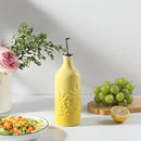 Sweejar Ceramic Olive Oil Dispenser Bottle, 20 Oz Relief Opaque Oil Cruet Protects To Reduce Oxidation, Suitable for Storage Soy Sauce, Coffee Syrup, Liquids, Set of 1 (Gradient Yellow) by CozyNest Decor