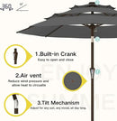 Kingdura 10ft 3-Tier Patio Umbrella, Outdoor Table Umbrella with Easy Crank & Tilt, 8 Reinforced Ribs, UV Protection for Deck, Pool, Market, Backyard (Grey) by GreenHaven Gardens