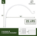 Kingsyard 2-Pack Wall Plant Hanger Outdoor - Heavy Duty Metal Hanging Bracket Hooks for Hanging Plant, Bird Feeders, Lanterns, Wind Chimes Outdoor & Indoor, 14-Inch/White by GreenHaven Gardens