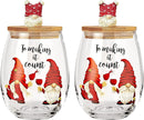 Christmas Gnome Wine & Water Glasses With Dwarf Wood Cover - Set of 2-17.5oz
