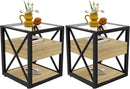 Farmhouse End Table Set of 2, Modern Side Table with Drawer&3-Tier Storage Shelf, Square Rustic Nightstand, Accent Tea Table, for Bedroom Office Living Room, Brown, Natural Wood, Glass, Metal by CozyNest Decor