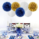 Navy-Blue Gold Party-Decorations Paper-Flowers Lanterns - 15PCS Royal White Baby Bridal Shower Tissue Pom Poms Streamers, Bachelorette Birthday Wedding Graduation Hanging Supplies Decor Hugfond by CozyNest Decor