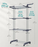 SONGMICS Clothes Drying Rack Stand 4-Tier, Foldable Laundry Drying Rack 68.1-Inch Tall, Steel, Rolling Clothes Horses Dryer Rack, Easy to Assemble, Indoor Outdoor Use, Dove Gray ULLR701G01 by TinyTreasures Baby Boutique
